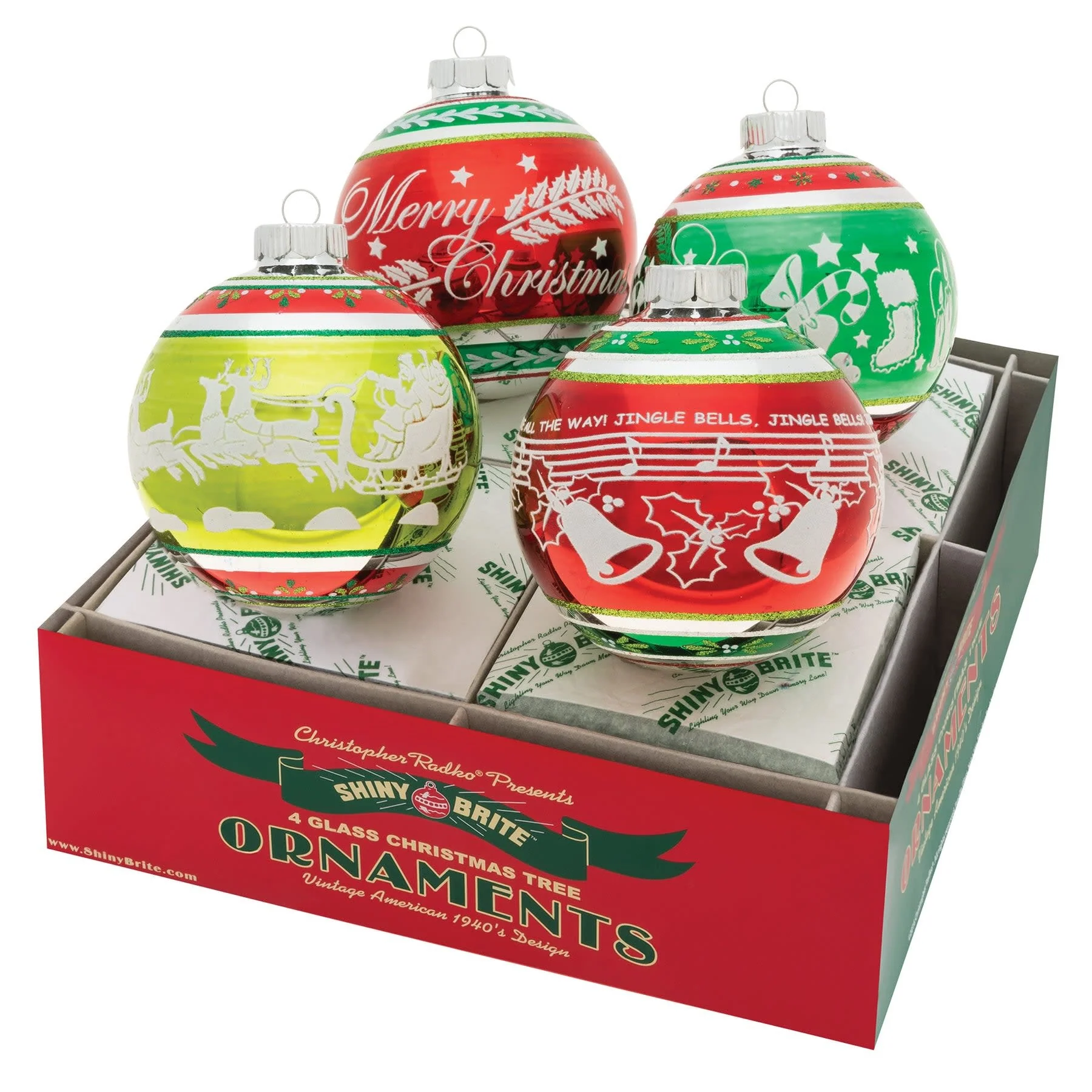 4" Holiday Splendor 4 Count Signature Flocked Rounds