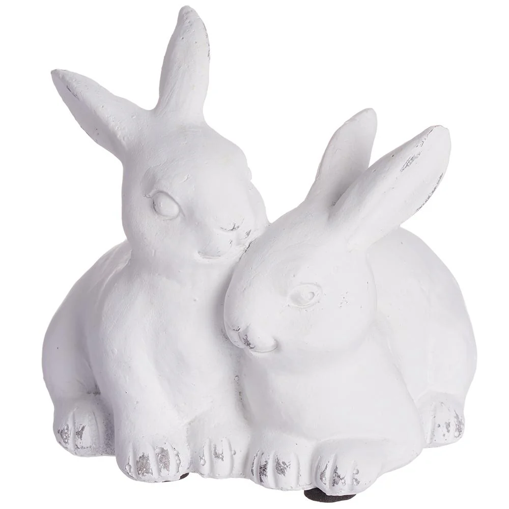4" Hugging Bunnies Antique White