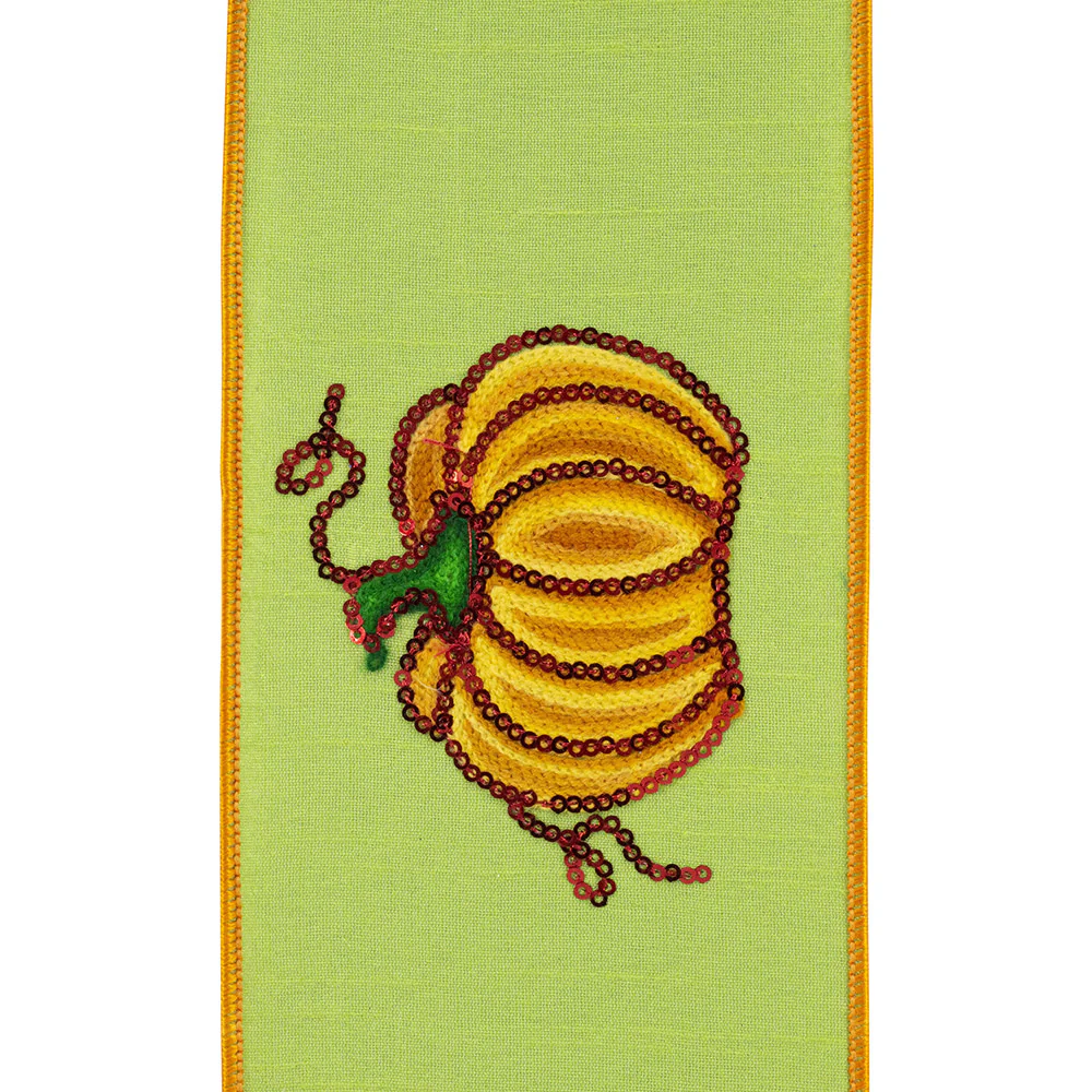4 Inch Pumpkin Sequin Deluxe Wired Edge Citrus Ribbon - Image 2