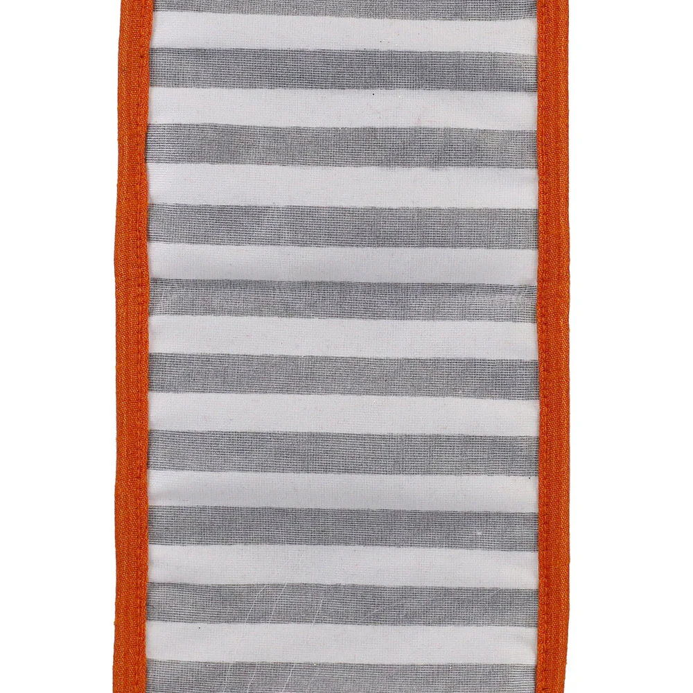 4 inch Railroad Striped Deluxe Folded Orange Heavy Wired Edge Ribbon - Image 3