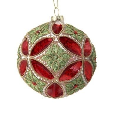 4" Merc Glass Geo Beaded Floret Ball Ornament
