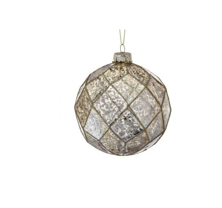 4" Merc Glass Glitter Geo Shape Ball Ornament - Image 2