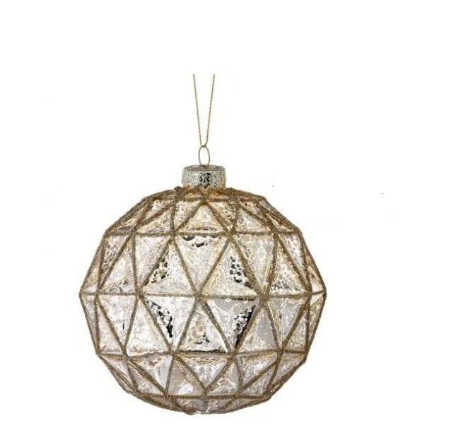 4" Merc Glass Glitter Geo Shape Ball Ornament - Image 3