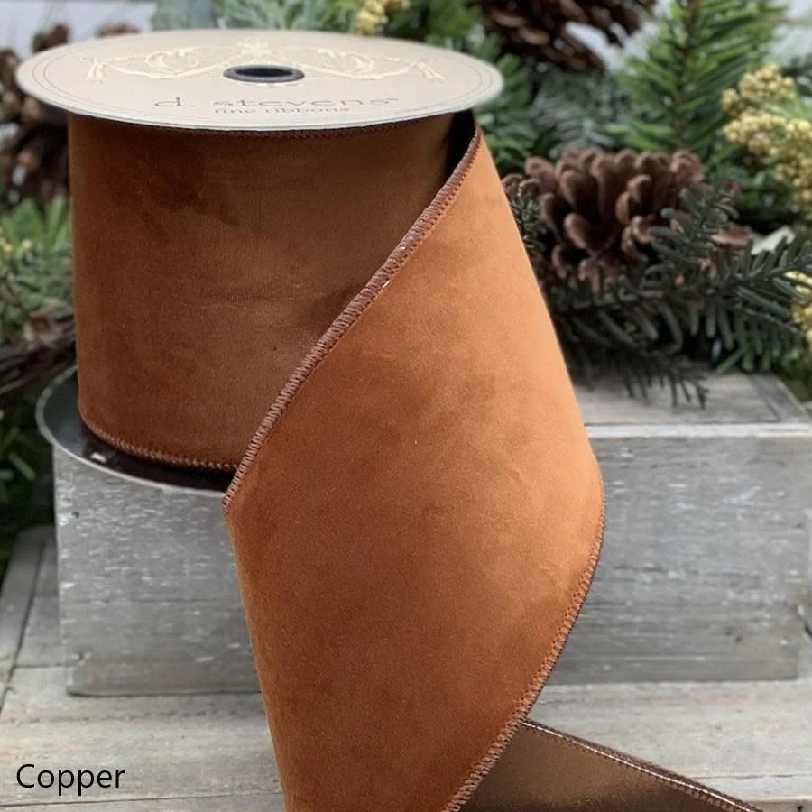 4" X 10 Yards Velvet Taffeta Back Copper Ribbon