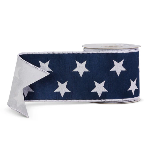 4” X 10 Yds Blue and White Star Wired Ribbon