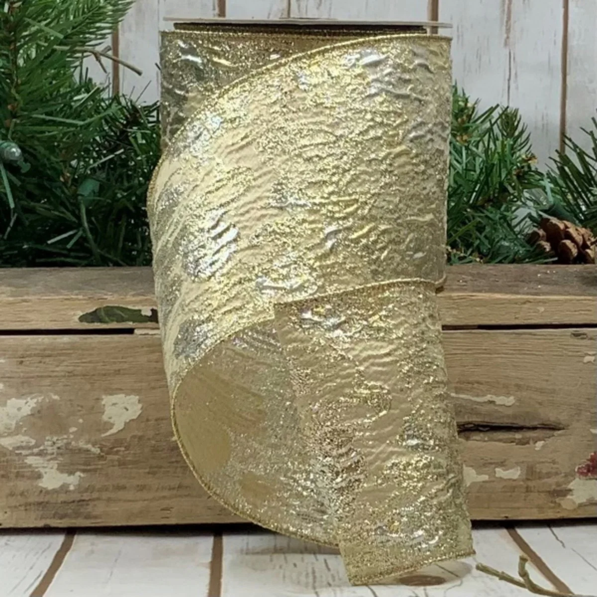 4“ x 10yds Jacquard Gold Metallic Ribbon - Image 2