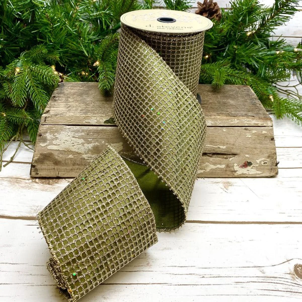 4" x 10yds Taffeta Glitter Mesh Ribbon - Image 2