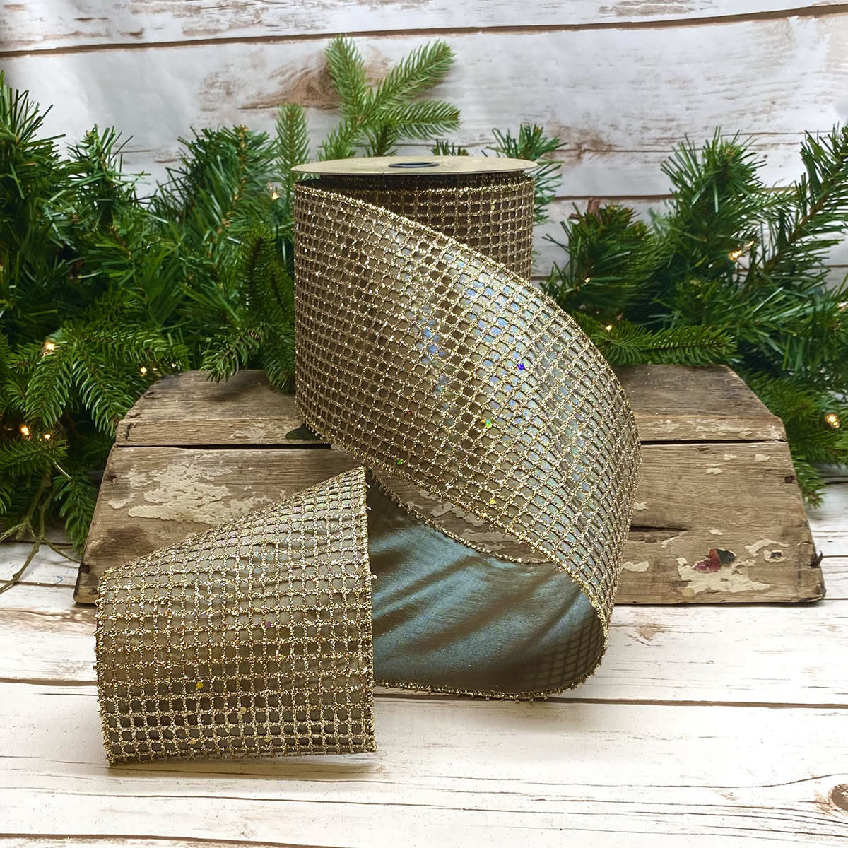 4" x 10yds Taffeta Glitter Mesh Ribbon - Image 5