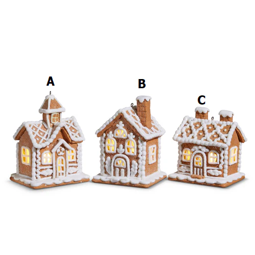 4.25” Lighted Gingerbread House Ornament - Sold Individually