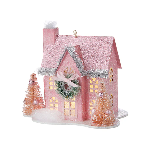 4.75" Lighted Paper House Ornament - Image 5