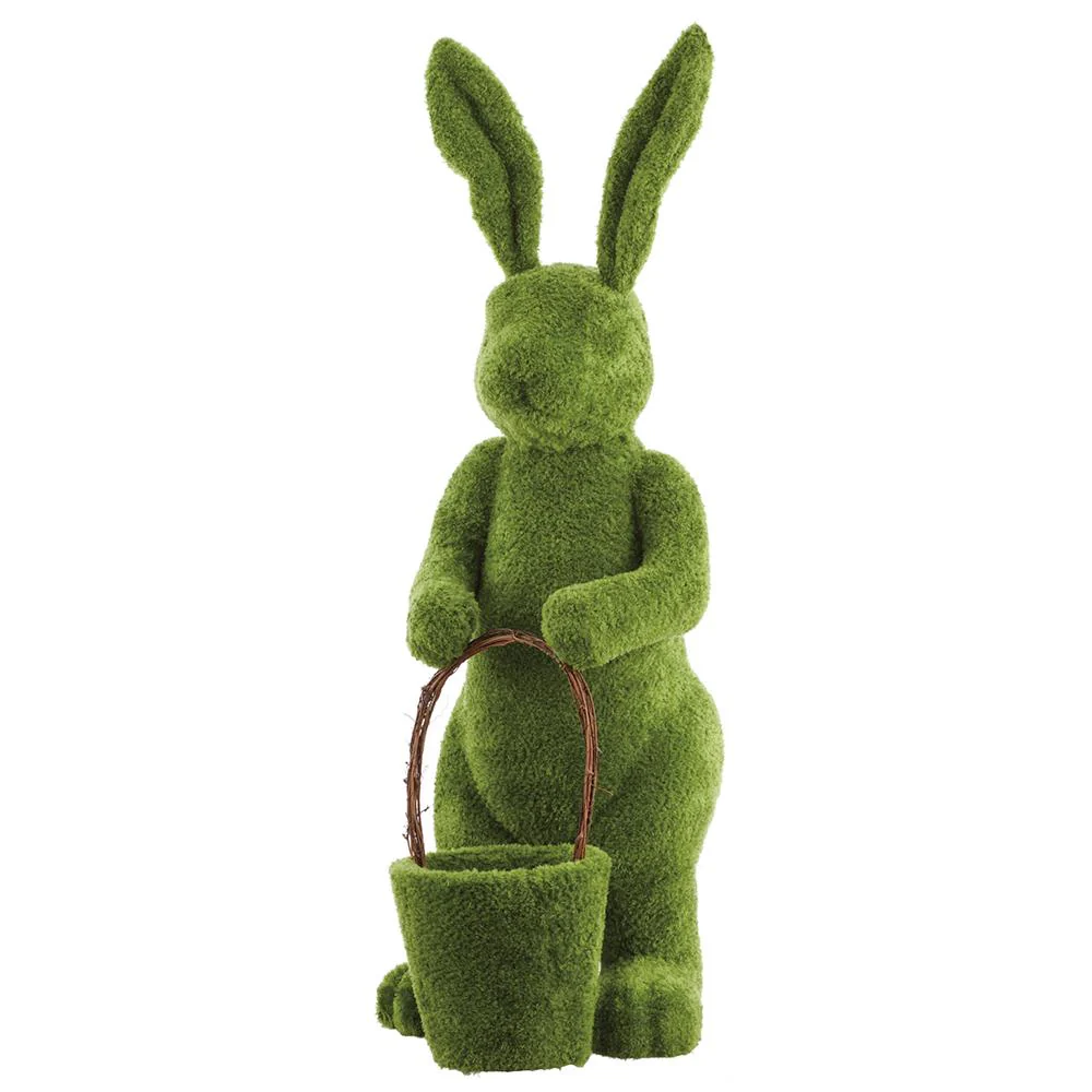 48 Inch Furry Moss Bunny Carrying A Basket Green