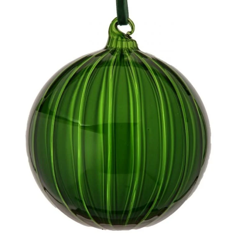 5” Glass  Clear Stripe Ball Ornament - Image 3