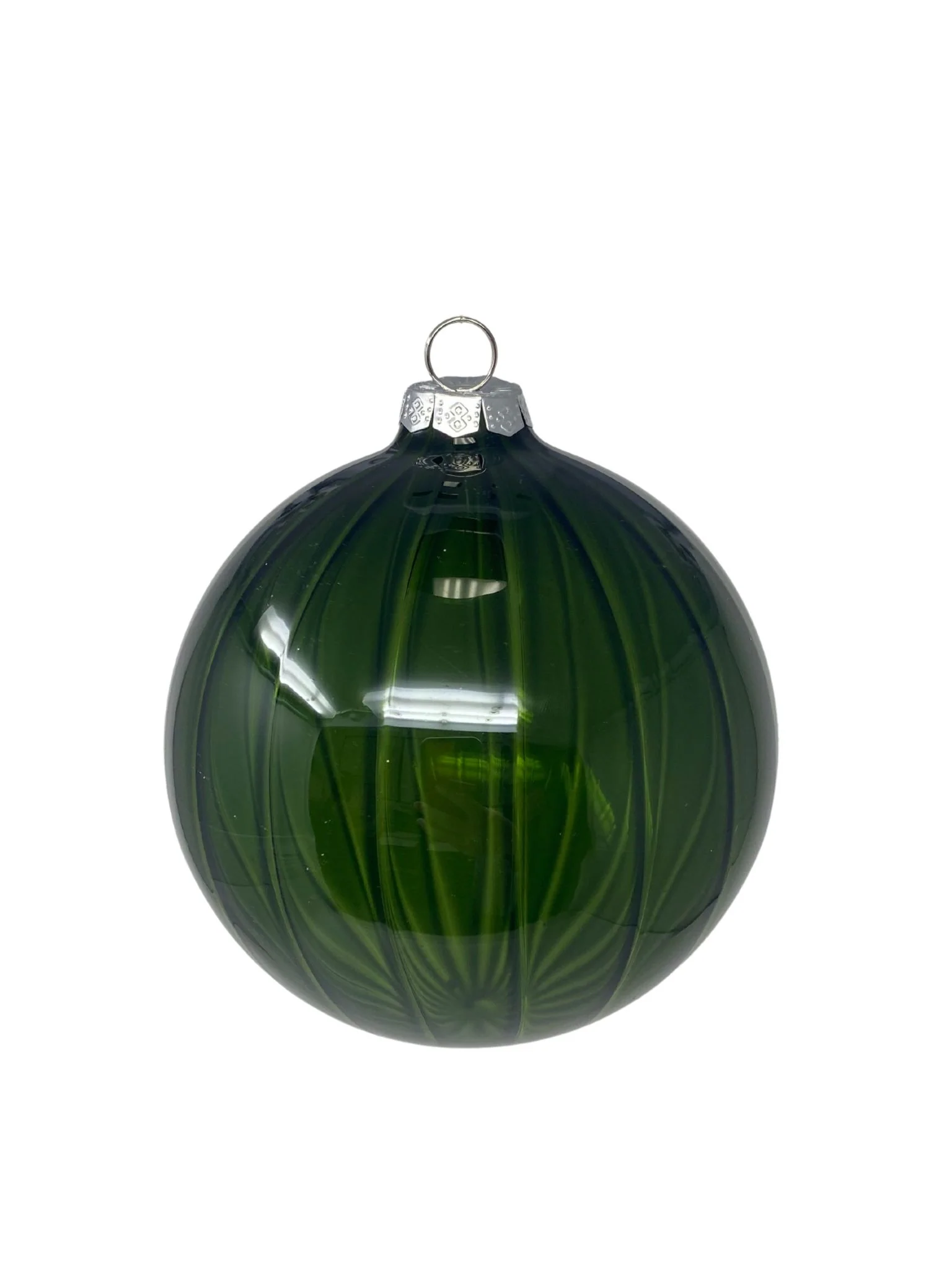 5” Glass  Clear Stripe Ball Ornament - Image 7