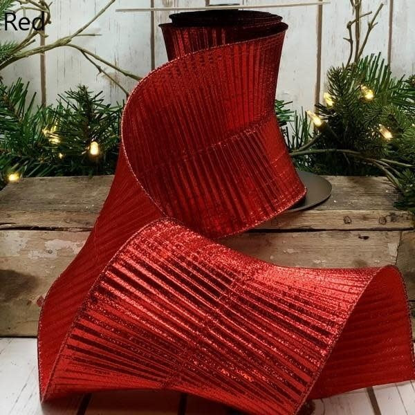 5” X 10yds Fluted Lame Ribbon, Red