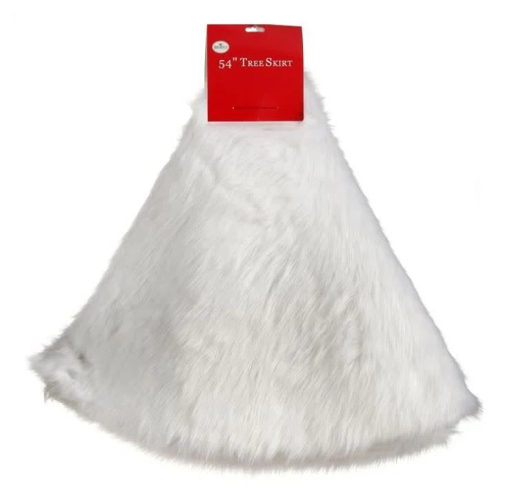 54"D Fabric White Fur Tree Skirt