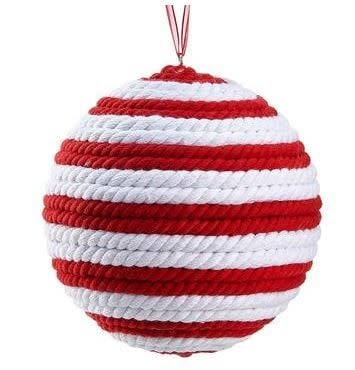 5.5" Knitted Ball Ornament Red White