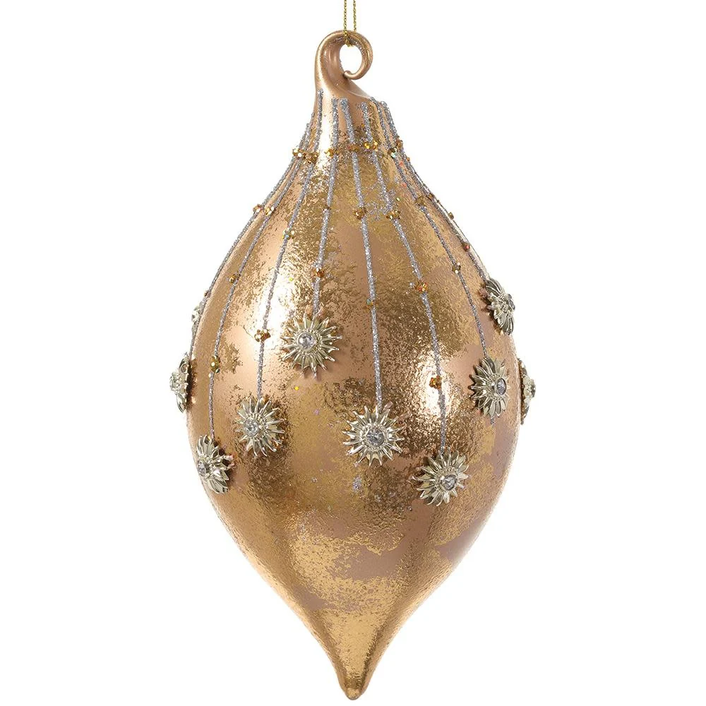 5.5” Rhinestone Glass Finial Ornament Gold