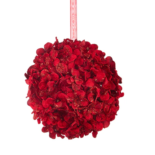 6.75" Red Glittered Floral Ball Ornament