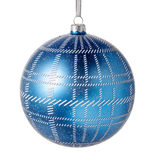 6" Blue Plaid Ball Ornament