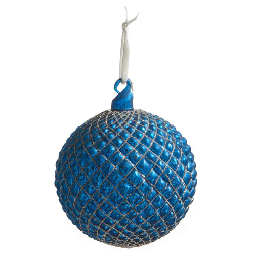 6" Cobalt Blue Quilted Ball Ornament