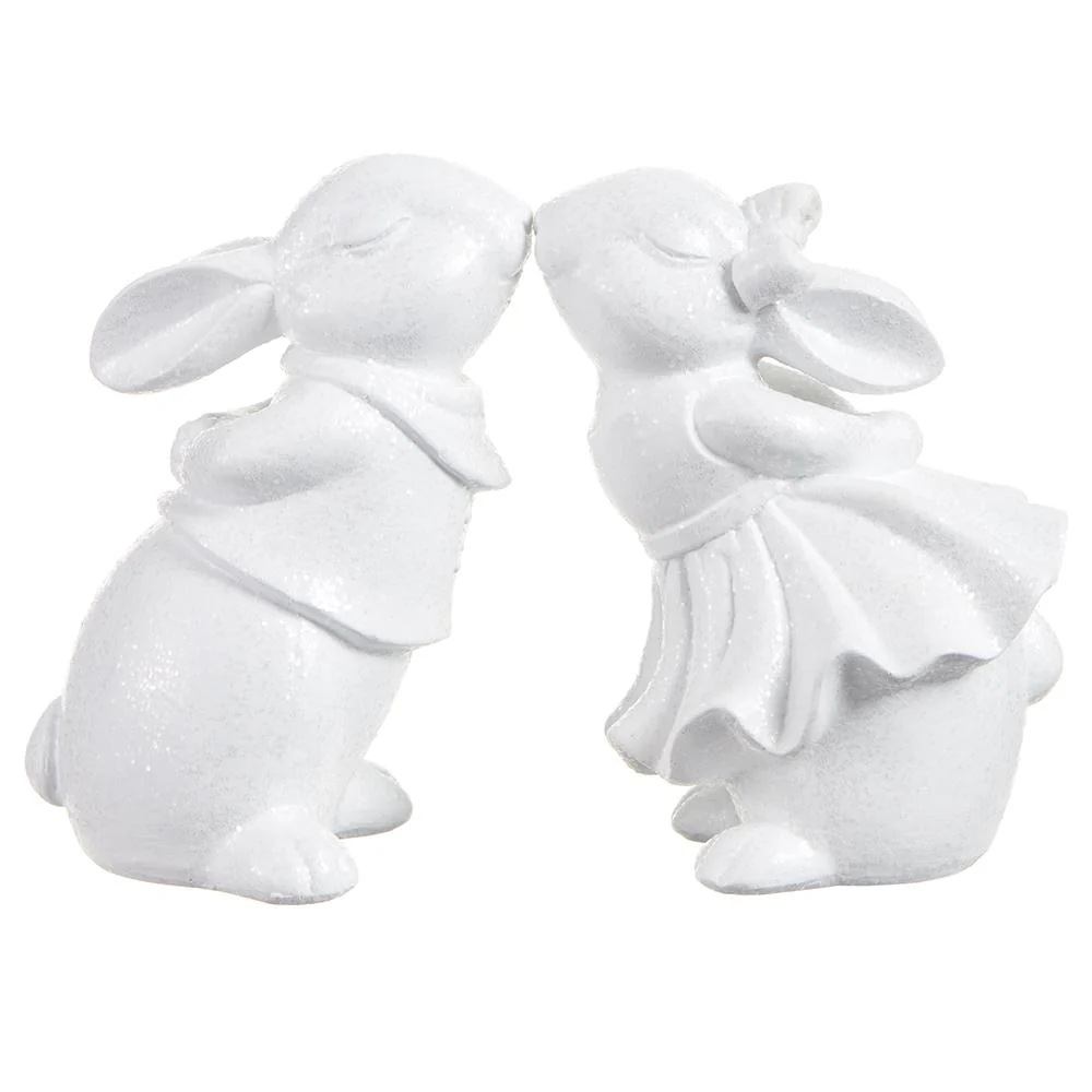6" Glittered Kissing Bunny White - Sold as Set