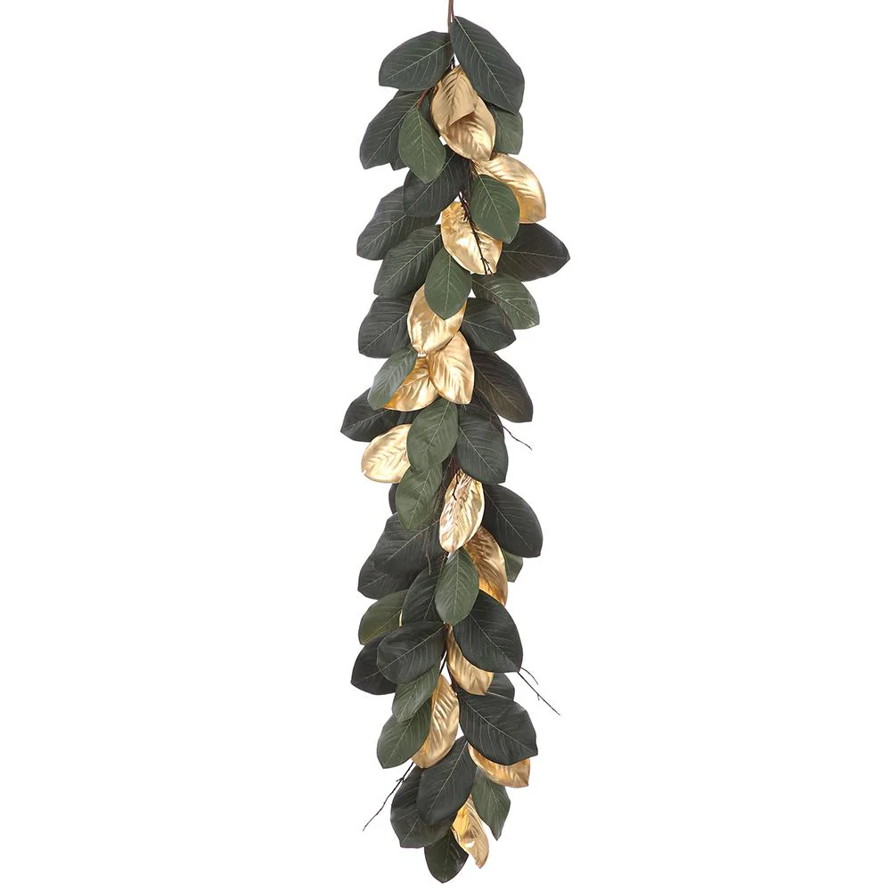 6' Magnolia Leaf Garland Green Gold