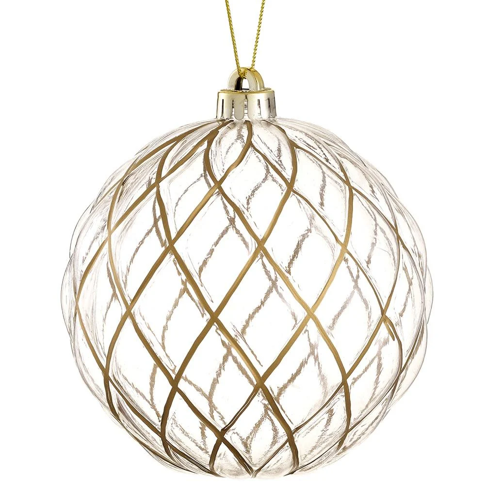 6" Plastic Ball Ornament Clear Gold