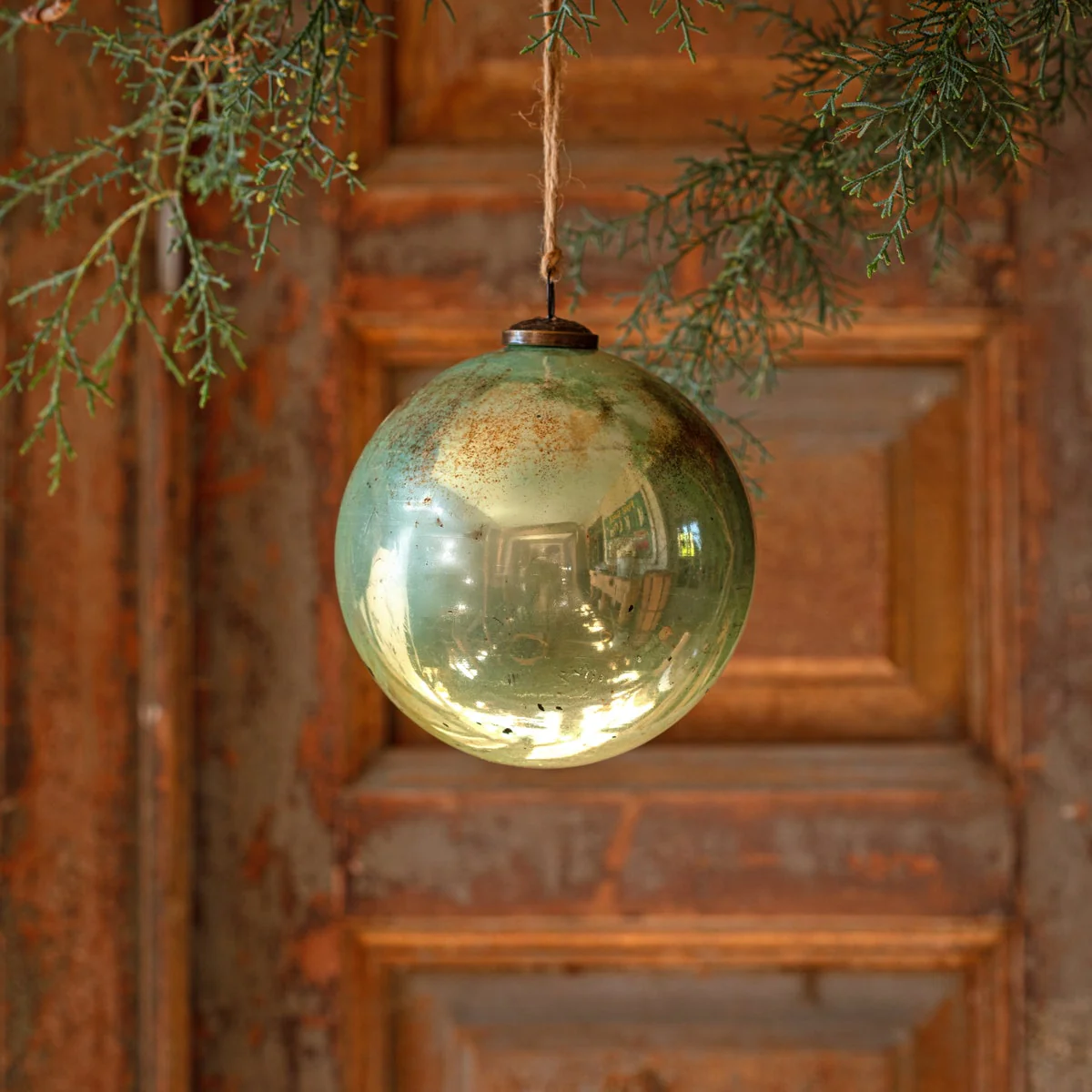 6" Spruce Antique Finished Glass Ball Ornament