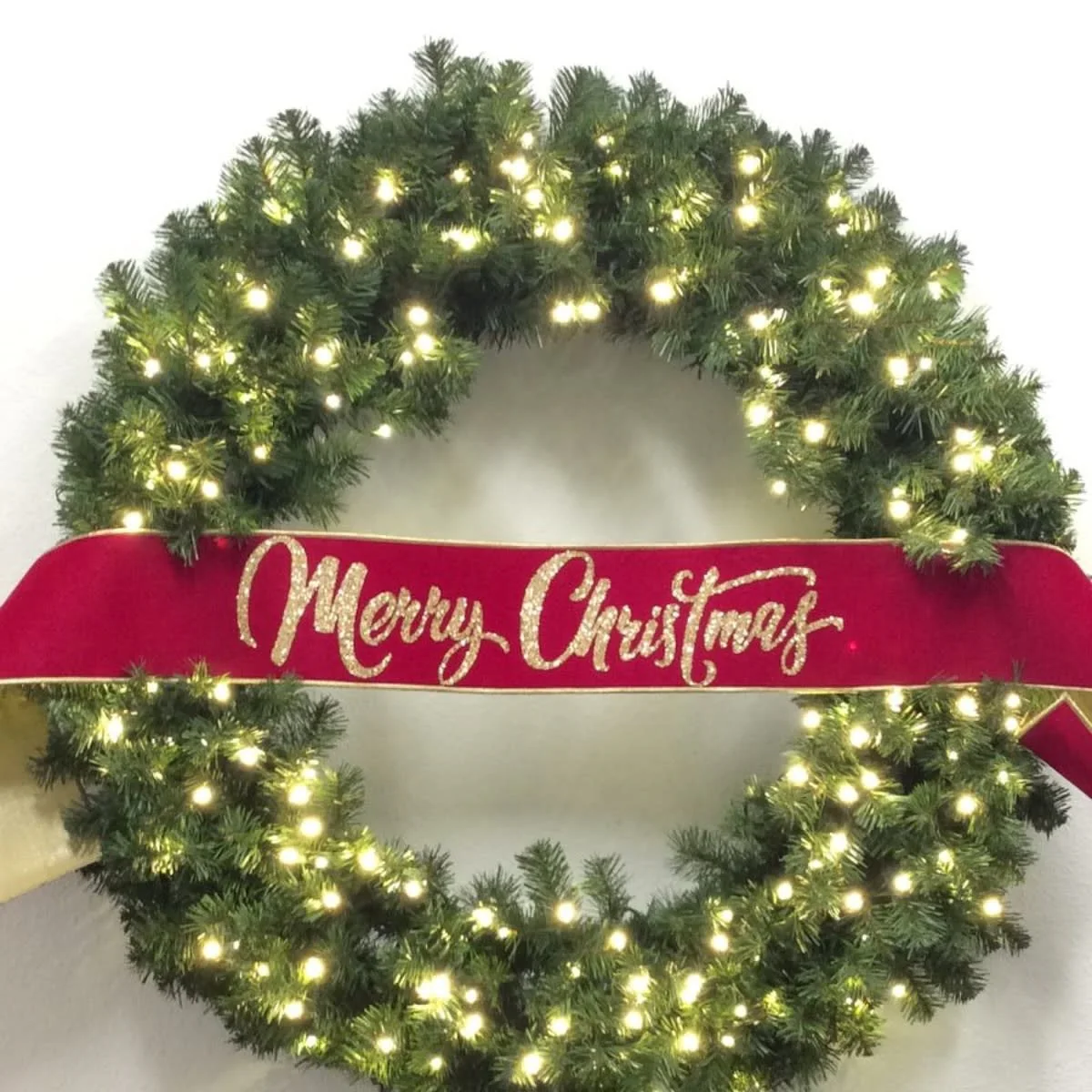 6" X 70" Velvet Glitter Merry Christmas Banner Gold Back, Hot Pink