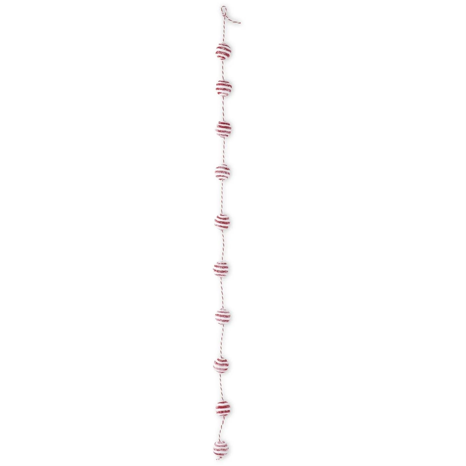 60 Inch Glittered Snowy Red & White Yarn Striped Ball Garland