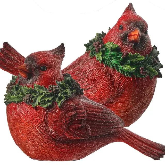 6.5" Resin Glitter Cardinal with Holly - Sold Individually - Image 2