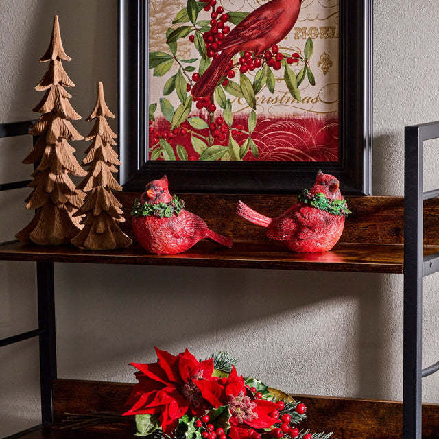 6.5" Resin Glitter Cardinal with Holly - Sold Individually - Image 3