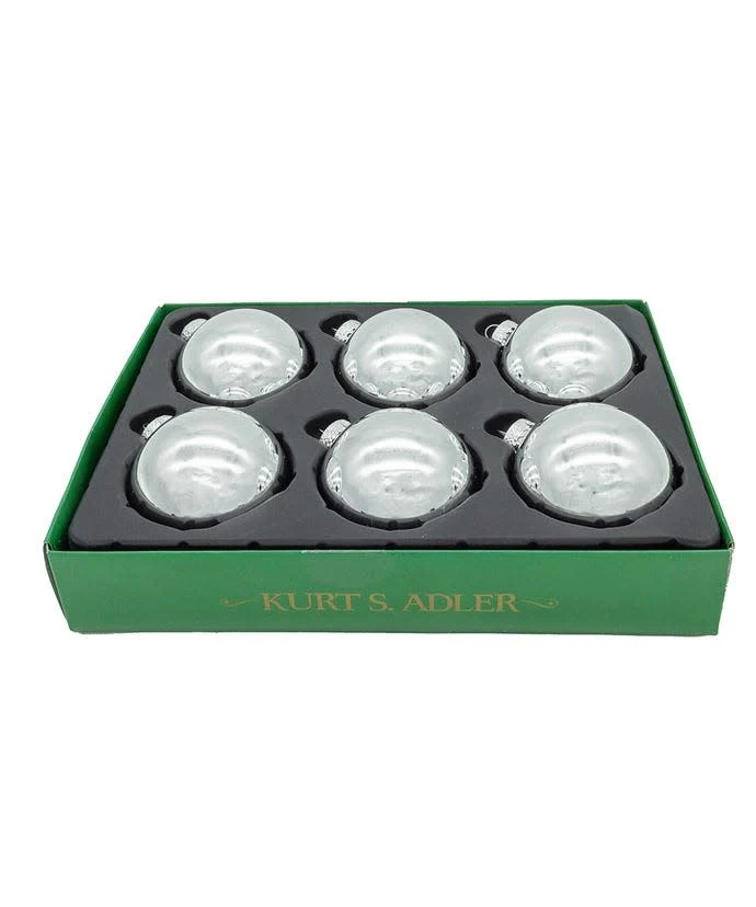 65MM Glass Shiny Silver Ball Ornament - Sold as a Set