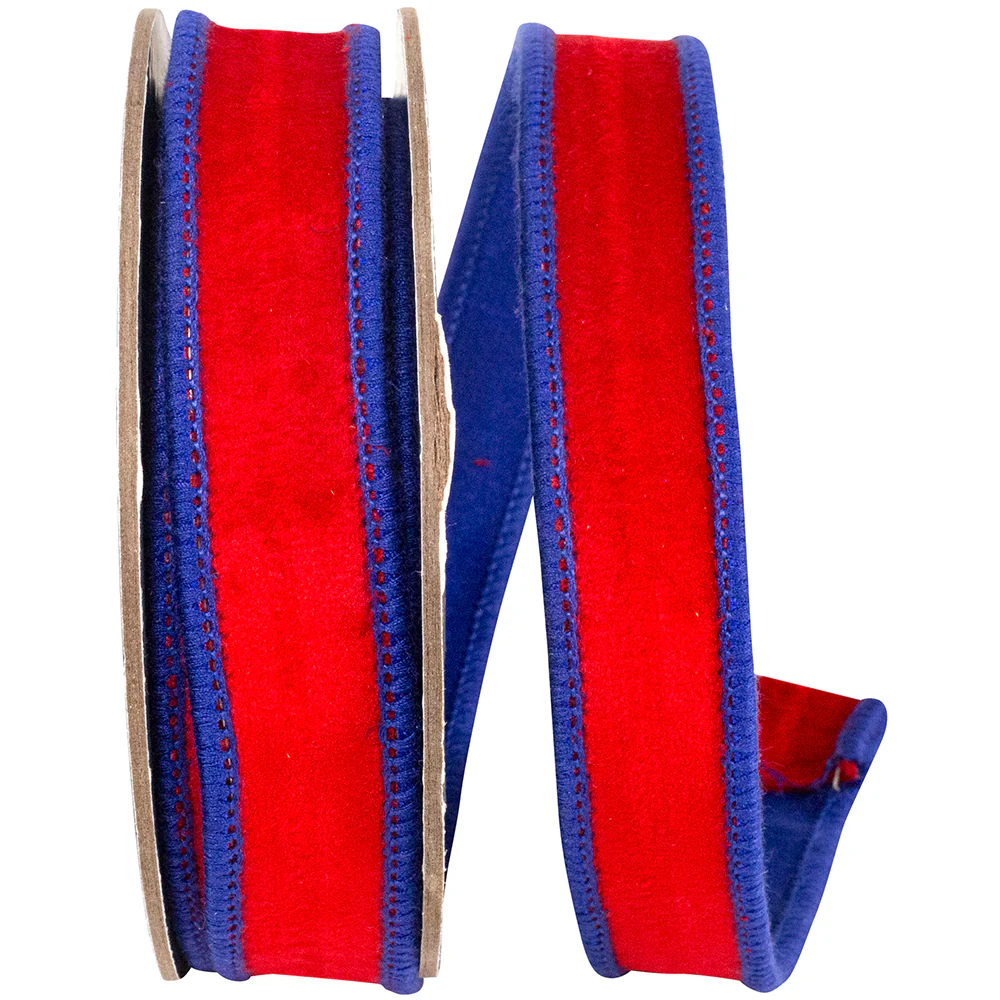 7/8 " Velvet Touch Deluxe Dupioni Backed Wired Edge Red/Royal Blue