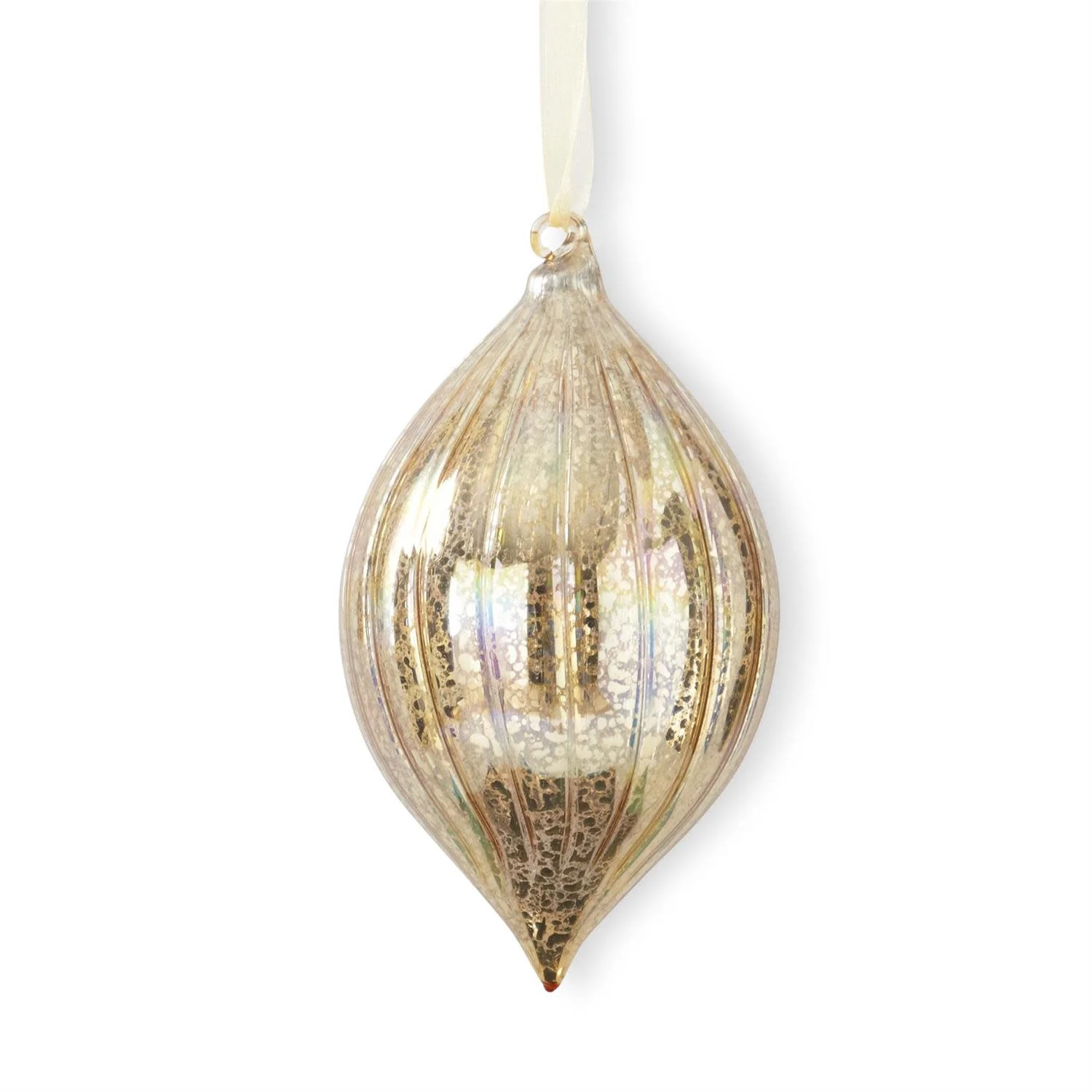 7 Inch Gold Ribbed Mercury Glass Teardrop Ornament