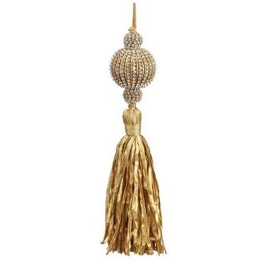 7" Jeweled Ball Ornament With Tassel Gold