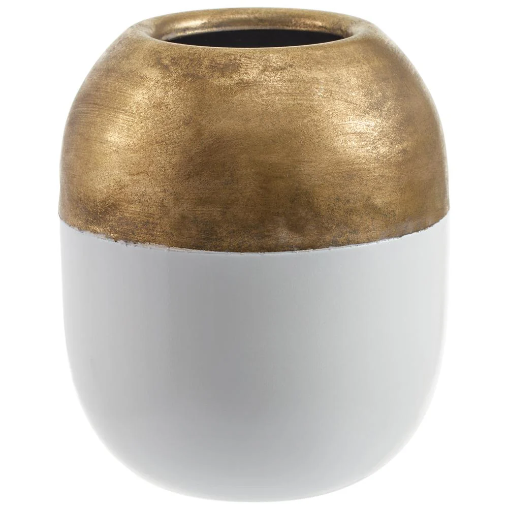 8.5" Metal Pot Gold White