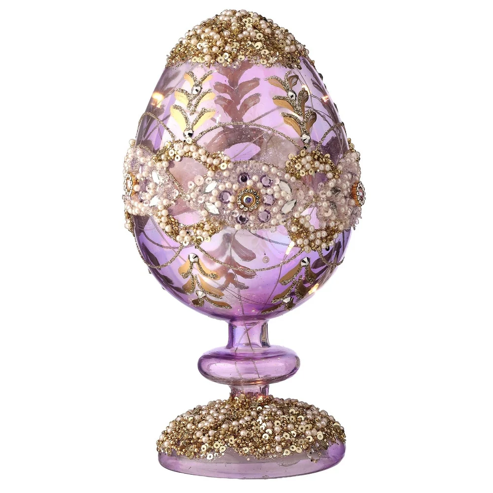 8" Glass LED Egg Pedestal with Jewel - Sold Individually - Image 2
