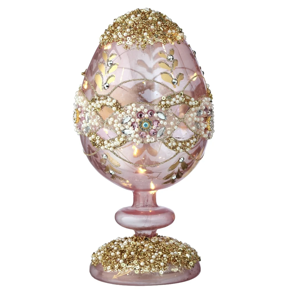8" Glass LED Egg Pedestal with Jewel - Sold Individually - Image 4