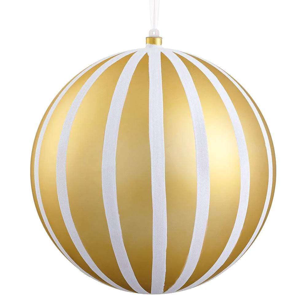 8" Glittered Plastic Ball Ornament Gold White
