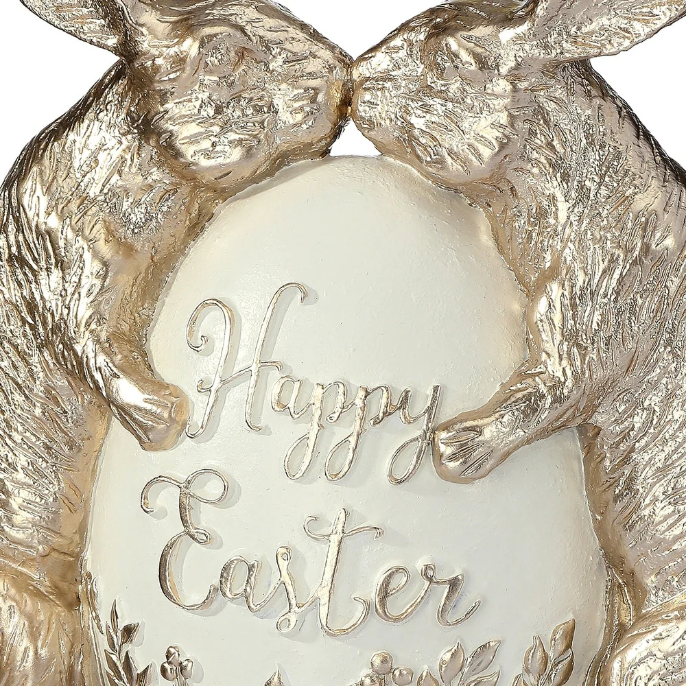 8" Resin Kissing Bunnies With Egg - Image 2