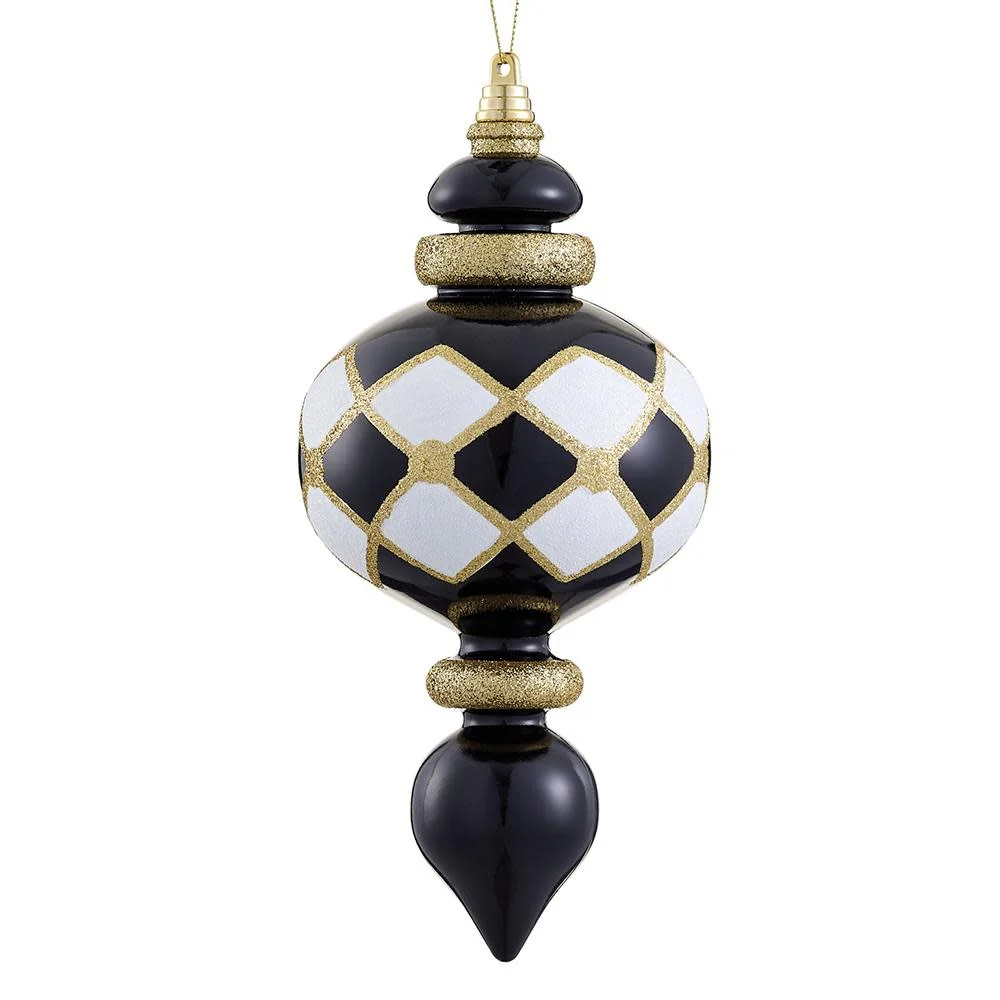 8.5" Glittered Plastic Finial Ornament Black White