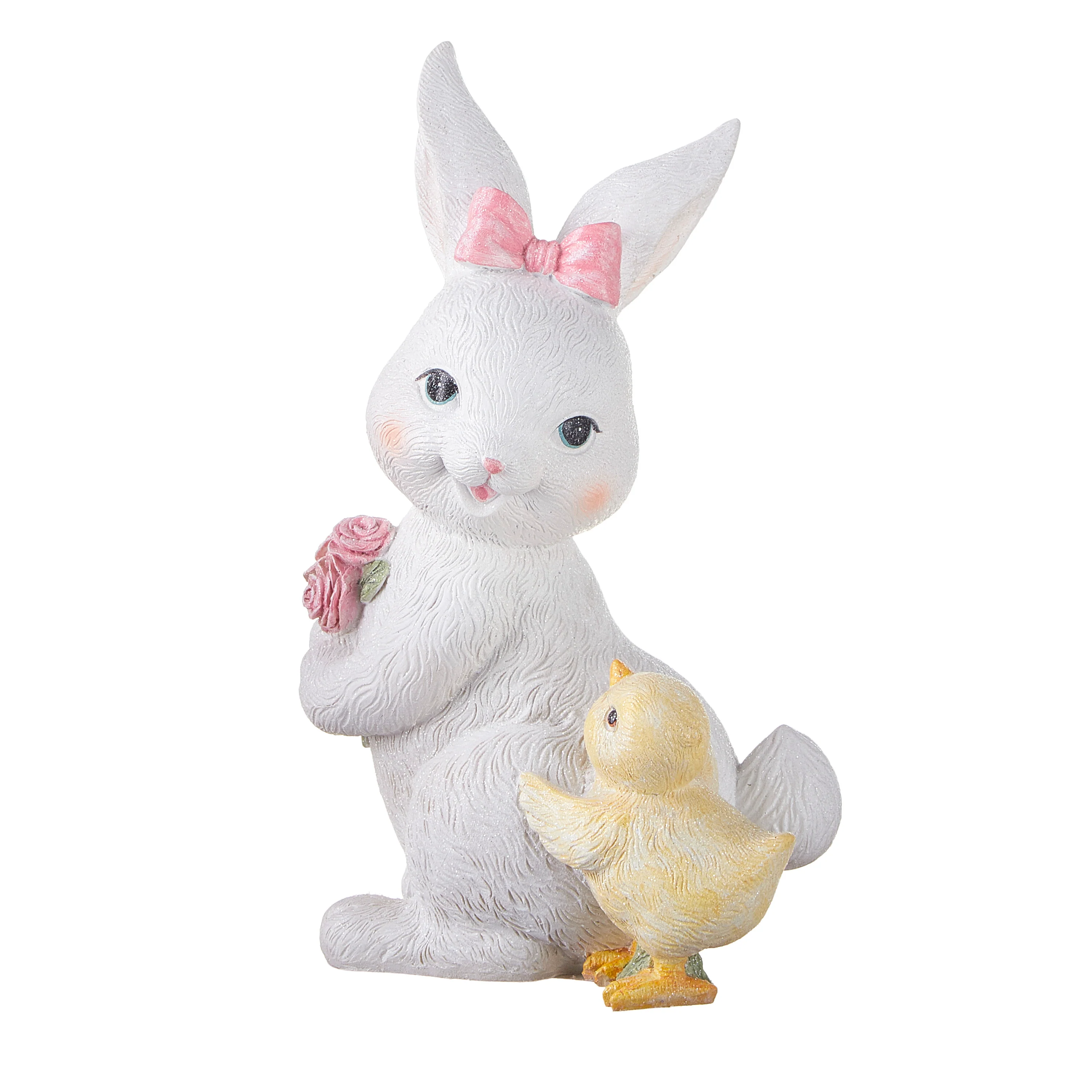 9.5" Glittered Bunny with Chick