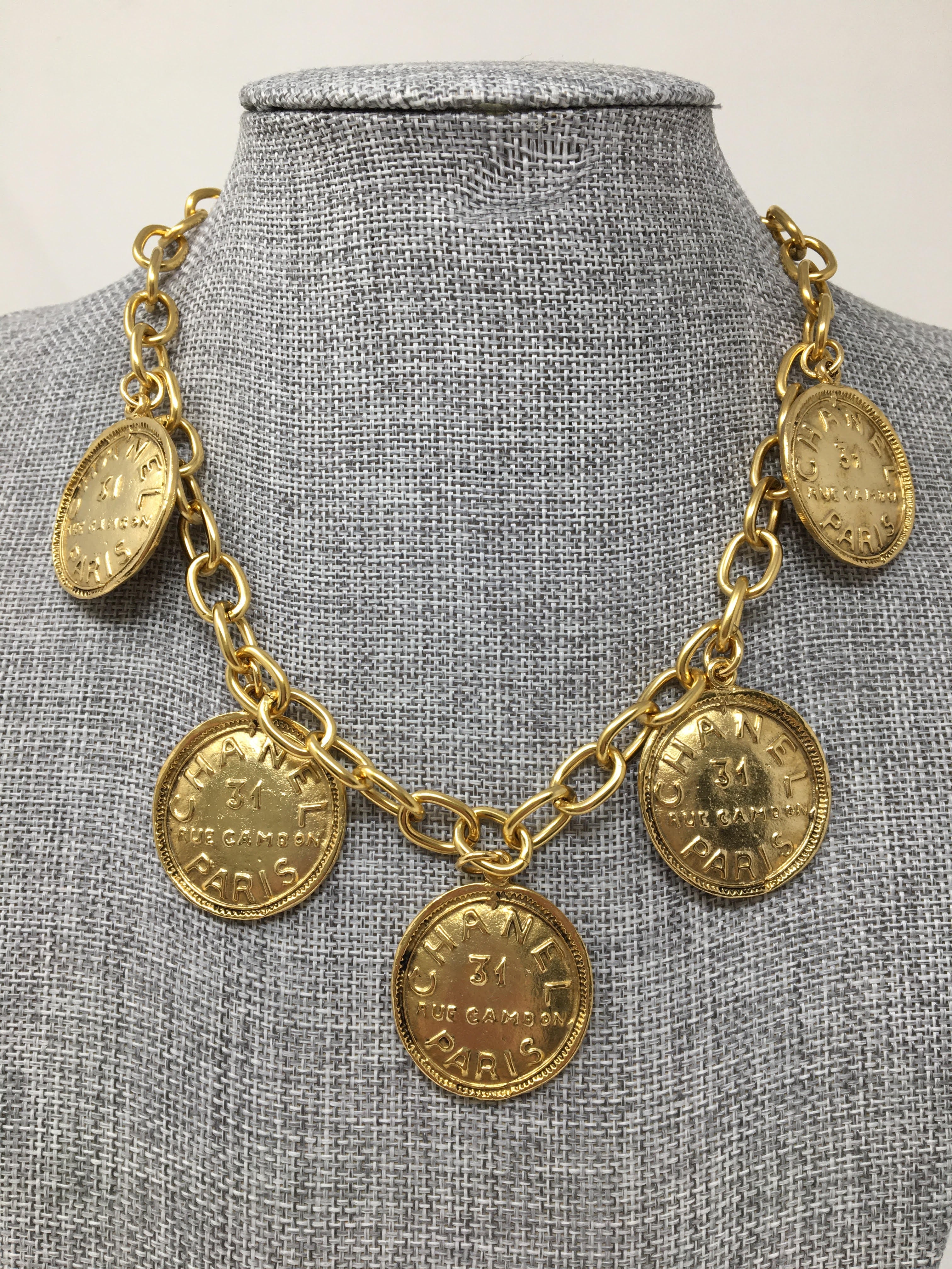 9" Gold Link Necklace with Chanel Type Coin Charms