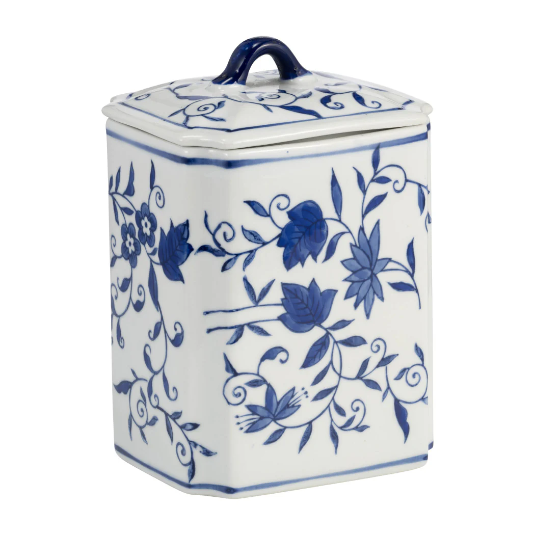 8 in. Blue Ceramic Chinoiserie Floral Decorative Jar - Image 3