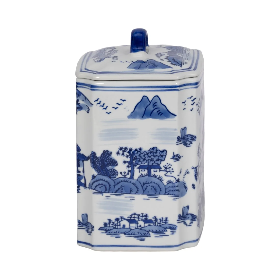 8 in. Blue Ceramic Rectangular Lidded Decorative Jar - Image 3