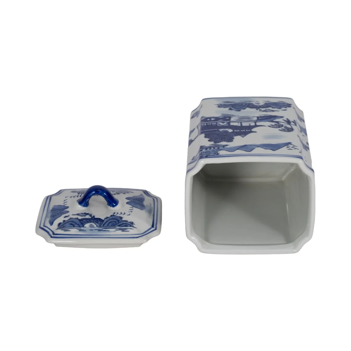8 in. Blue Ceramic Rectangular Lidded Decorative Jar - Image 5