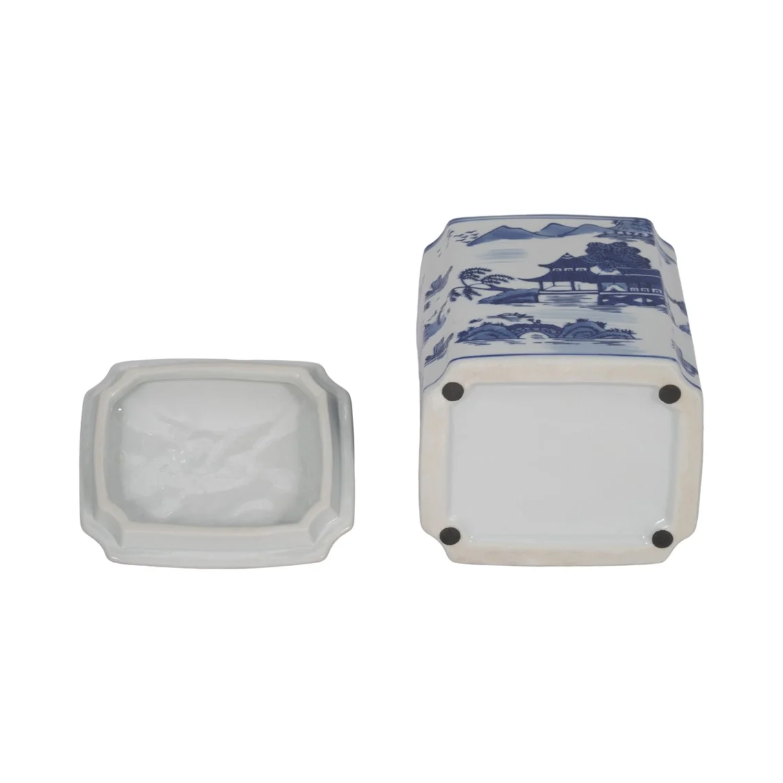 8 in. Blue Ceramic Rectangular Lidded Decorative Jar - Image 6