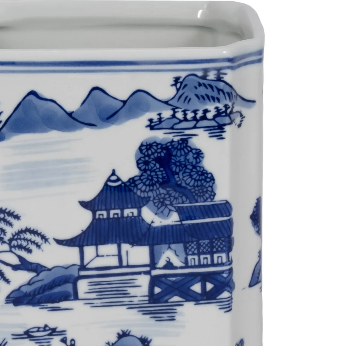 8 in. Blue Ceramic Rectangular Lidded Decorative Jar - Image 7