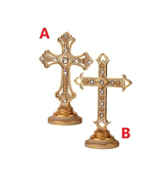 9" Resin Pedastal Cross with Jewels - Sold Individually